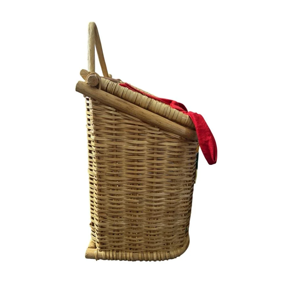 Vtg Santa Wicker Basket Unisex OS Tan Holiday‎ Applique Balloons